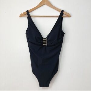 Gottex Classic Black V-Neck One Piece Swimsuit Size 10